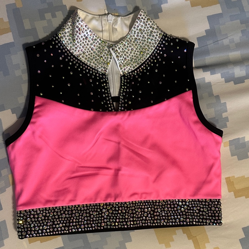 Pink and Black Rhinestone Crop Top